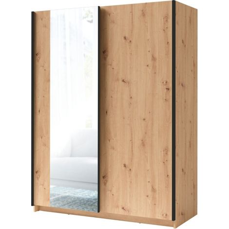 Armoire GOZU 181 cm avec 2 portes coulissantes et miroir – Chêne artisan (1/5)
