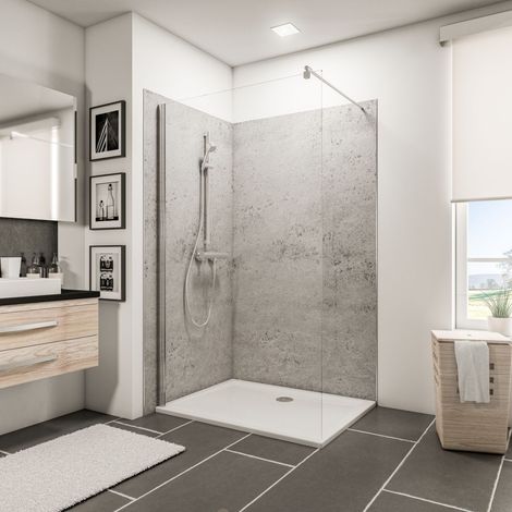 Schulte – Lot de 2 panneaux muraux 100 x 210 cm + 120 x 210 cm – Pierre gris clair – Revêtement étanche pour douche et salle de bain – Installation facile