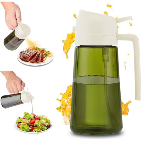 Pulvéisateu D'huile 2 en 1,Bouteille Huile Spay En Vee 470 ml,Spays Vinaigette Vapoisateu Huile Cuisine,Oil Spay Glass Bottle,Vapoisateu Ai Fye pou Babecue Et Salade