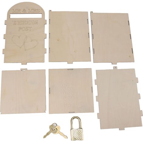 Boîte aux lettres mariage en contreplaqué avec cadenas et clés, faite main vintage pour réception anniversaire de mariage fête cœur (1/5)
