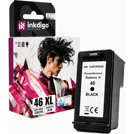 Inchiostro Inkdigo 46XL compatibile con le stampanti HP DeskJet InkAdvantageUltra2529, certificato TÜV. (1/5)