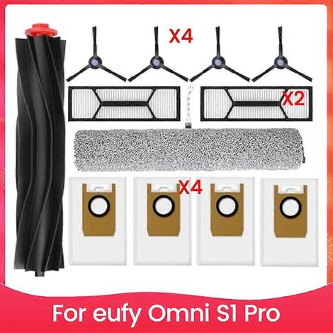 Kit d'accessoires de rechange pour Eufy Omni S1 Pro : 1 balai à franges, 1 brosse rotative, 4 sacs à poussière, 2 filtres, 4 brosses latérales (1/5)