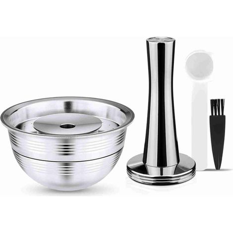 Ensemble de capsules café acier inoxydable réutilisables avec filtre tasse, presse poudre, cuillère et pinceau