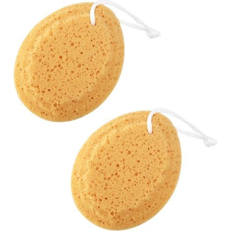 2 spugne da bagno, spugna naturale con cordoncino, 14,5 cm, spugne esfolianti, spugna per il corpo, per doccia e bagno, struttura a nido d'ape, naturalmente molto schiumogene (1/5)