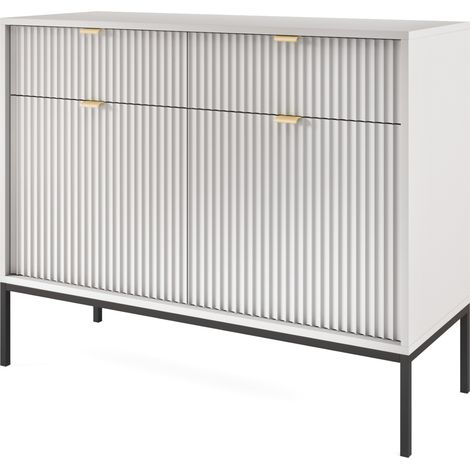 Commode NANAIMO KSZ104 - Grise - Poignées dorées - 2 Tiroirs - Largeur 104 cm, Hauteur 83 cm, Profondeur 39 cm (1/5)