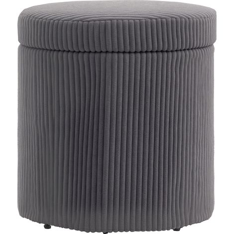 40cm Round Storage Ottoman, Corduroy Footstool with Removable Lid and Legs, Vanity Stool for Living Room, Bedroom, Grey