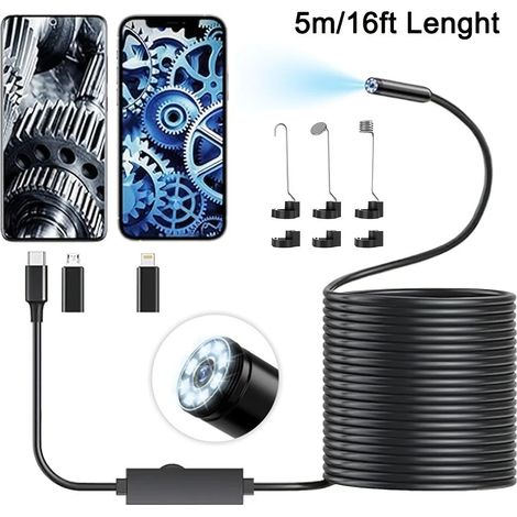 Ennovor Camera Endoscopique D'inspection 1920P HD Serpent, Caméra de Type C avec 8 lumières LED, Pas de WiFi Camera Inspection Canalisation pour Smartphone Android et iOS, iPad (16,5 FT/5M) (1/5)