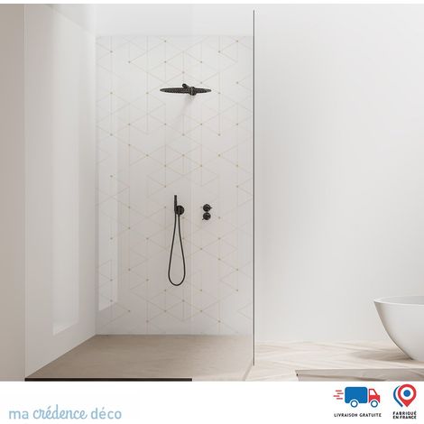 Panneau de douche : Formes triangles géométriques - Couleur Beige ivoire - Alu composite - 90 - 245 (1/2)