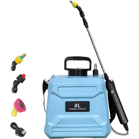 Pulverizador eléctrico recargable por USB de 8 litros con 3 boquillas y correa ajustable para el hombro. Ideal para regar césped y jardines. (1/5)