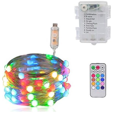 USB LED String Lights, 5M 50LED 12 Colors with Remote Control with Battery Box, 12 Lighting Modes Multicolor Light Chain Decoration for Christmas, Indoor, Festival, Patio, Curtain (1/5)