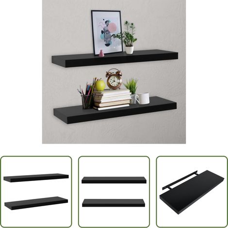 Étagères suspendues - Étagères murales flottantes 2 pcs Noir 100x20x3,8 cm (1/5)