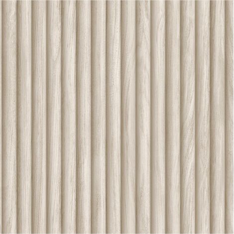 Fluted Wood Slat Effect Wallpaper Wooden Panel Ash Cream Grey Feature Wall (1/4)