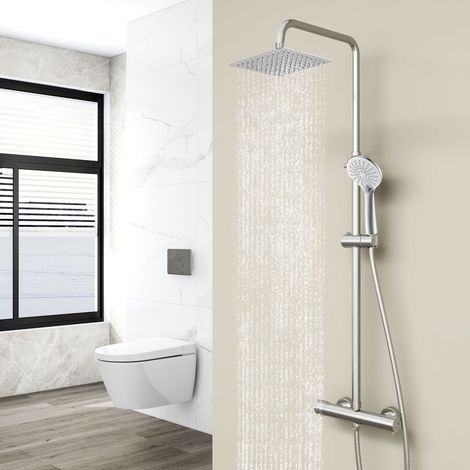 Acezanble 8-inch Square/Round Twin-Head Exposed Thermostatic Shower Set