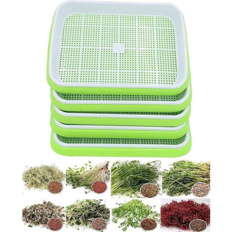 Lot de 5 paniers de culture hydroponique à deux étages, kit de germination sans sol avec couvercle pour jardin intérieur (1/5)