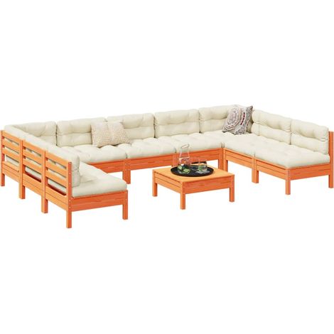 Juego sofás jardín 10 pzas con conjines madera pino marrón cera vidaXL (1/5)