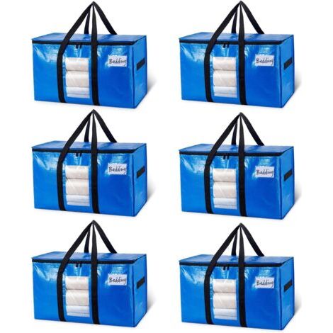 Set mit 6 extra großen blauen Umzugssäcken – Stabile Körbe mit Sichtfenster und umlaufenden Griffen, platzsparende Aufbewahrungstaschen, Alternative zu Umzugskartons (1/5)
