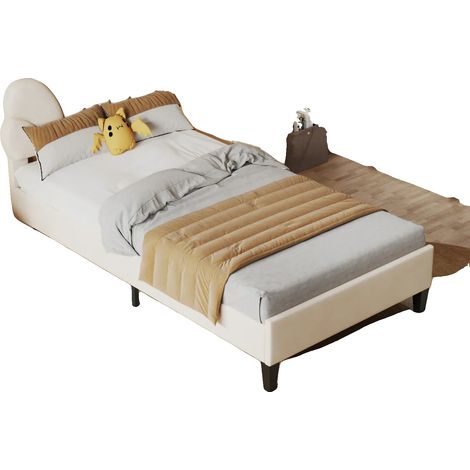 Cama infantil, diseño elegante, construcción robusta, 140 x 200 cm, color beige. (1/2)