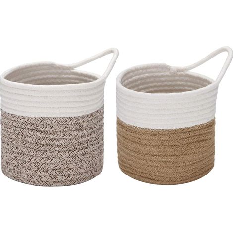 Sea Team Paquet 2 paniers Suspendus Corde Coton Petit Panier Rangement tissé 6,7 Pouces, Sac Suspension pour vélo, jardinière Tissu, Pot, Mur, Organisateur Porte pour clés, Portefeuilles