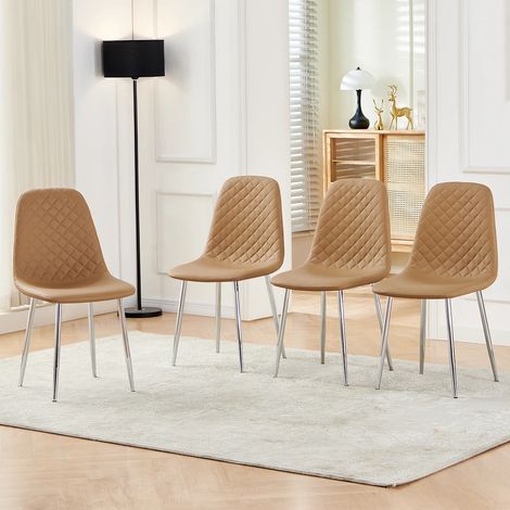 AINPECCA New 4pcs Kitchen dining chairs Faux Leather Fabric Padded Home Office chairs set,Coffee color