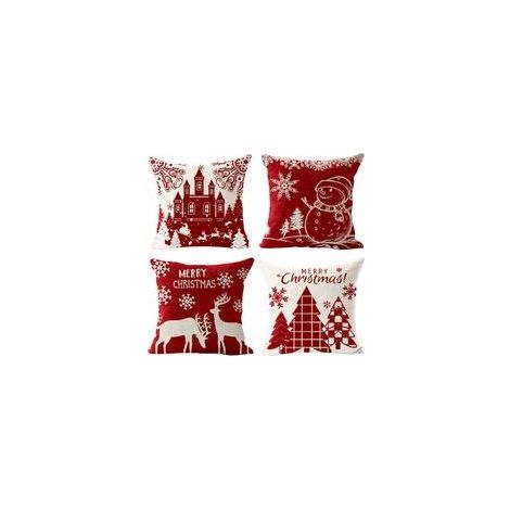 Housses de Coussin Noël Lot de 4 Coton Lin Taie Oreiller Hiver Wapiti Chateau Bonhomme de Neige 45x45cm Décoration Canapé Chambre (1/5)