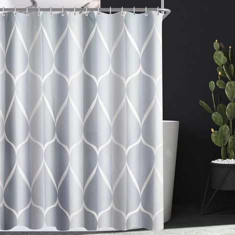 Rideau de douche 280 x 200 cm - Motif gouttes d'eau - Ourlet lesté - Textile anti-moisissure - Imperméable - Lavable - Tissu polyester - Pour salle de bain, baignoire - Avec 16 anneaux de (1/5)