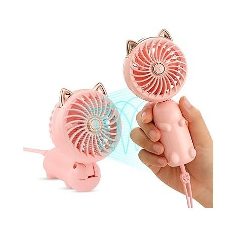 (Rosa) Quantità fornita: due pezzi. Mini ventilatore a batteria con 3 velocità, piccolo ventilatore elettrico per uso personale. (1/5)