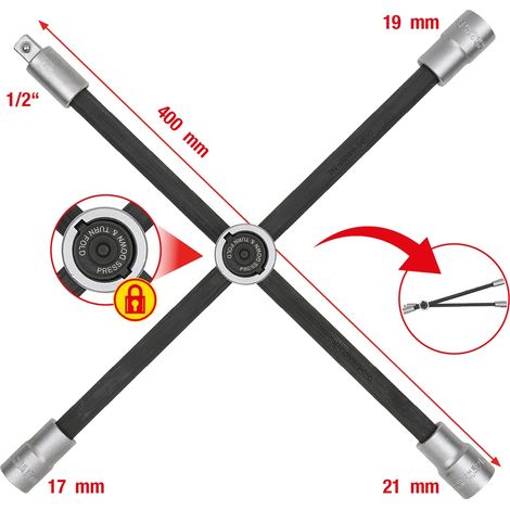 KS Tools Rad-Kreuzschlüssel mit Gleitgelenk für PKW, 1/2"x17x19x21mm - 518.1154 (1/5)