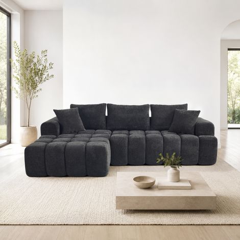 Sofá cama modular en L de terciopelo negro con chaise longue izquierda, espuma de alta densidad y cojines, 249,94 cm, asiento profundo para salón u oficina – CHICFURN (1/5)