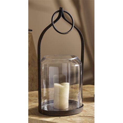 Farol Rustico Metal/Vidrio C/Argolla 47 Cms. 22Dx47 Cms (1/3)