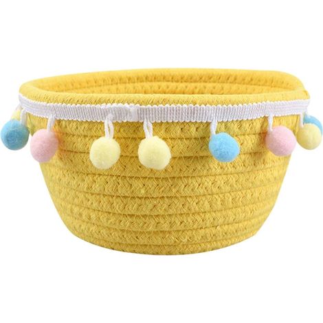 Panier Tissé - Panier Décoratif Ronde en Coton - Pour Œufs de Pâques, Cadeaux, Douche Bébé, Décoration Intérieure - 1 Pièce (1/5)