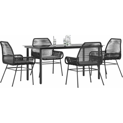 5-tlg. Garten-Essgruppe mit Kissen Schwarz Poly Rattan Glas