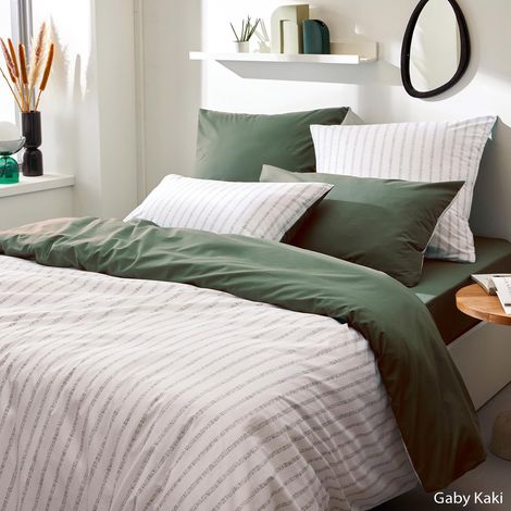 Housse de couette en percale de coton à rayures Vert Olive 260x240 cm