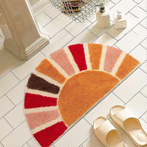 Tapis de bain bohème semi-circulaire, joli tapis de bain pour chambre, petit tapis décoratif antidérapant semi-rond, 40 x 60 cm (1/5)