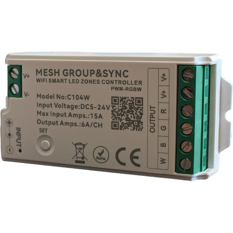 Centralina Controller per Striscia Led RGBW WIFI 2.4G, RF 2.4G TUYA, Smart Life Max 15A Tot. (6A/CH) DC5-24V 360W 4 Canali RGBW CLC104R Bianco