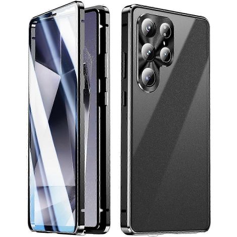Étui de protection pour Samsung Galaxy S25 Ultra, verre trempé double face, métal, magnétique, avec boucle (noir) (1/5)