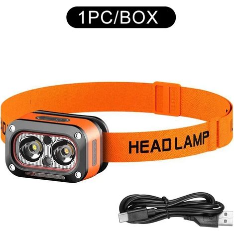 (TH-8) Lampe frontale LED puissante avec détecteur de mouvement, batterie rechargeable 18650 COB, lampe frontale haute puissance pour la pêche (1/5)