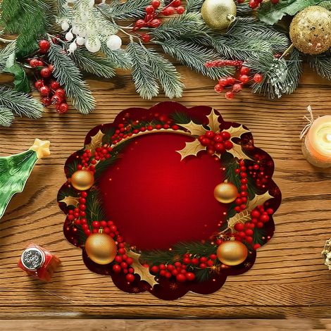 Sets de table de Noël style américain, dessous de plat antidérapants et isolants thermiques pour cuisines de restaurant, résistants aux taches et à l'usure, en stock - Lot de 6 pièces (vinyle) 36 x 36