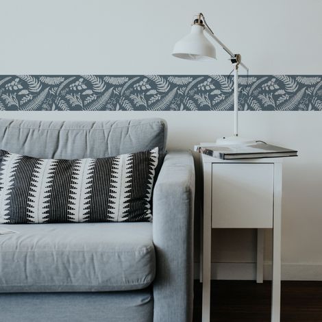 Frise adhésive autocollante 15 cm X 300 cm, décorative, bleu gris, motif feuilles botaniques - Setermoen.
