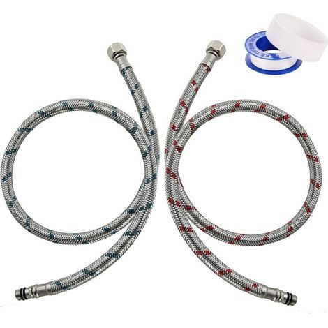 2 Stück Flexible Wasserhahn-Anschlussschläuche G3/8 x M10 80cm, Edelstahl geflochtene Wasserhahnschläuche mit Dichtungsband, Verbindungsschlauch für Küche Dusche Waschbecken (1/4)