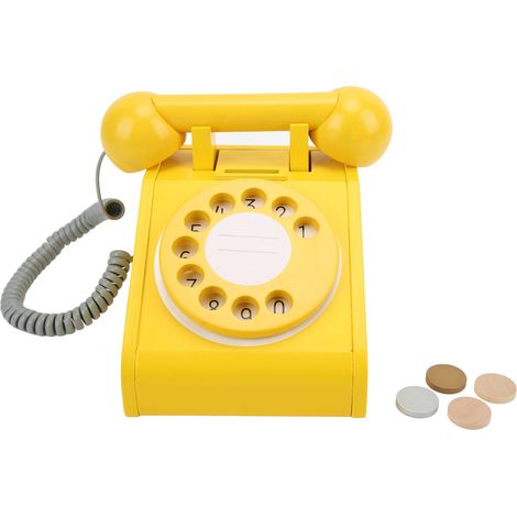 Kids Simulation Telephone Pink Old Fashioned Rotatable Dial Telephone Retro Design Wooden Simulation Retro Dial PhoneYellow (1/5)