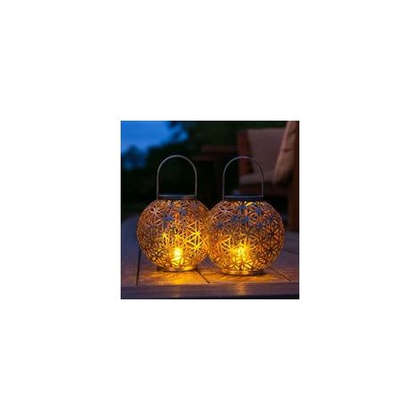 IP44-Solarleuchte für den Außenbereich – Silberne Metalllaterne – 1 warmweiße LED – 8 Stunden Akkulaufzeit – 2er-Pack (1/5)