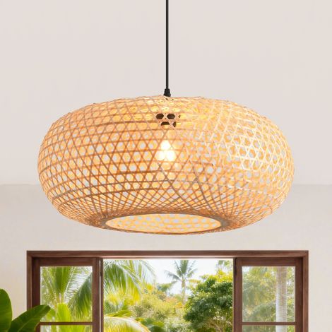 Parrot Uncle Bamboo Pendant Light 55cm, Boho Handwoven Hanging Lamp with Natural Bamboo Shade, E27 Ceiling Light for Living Room Dining Room (1/5)