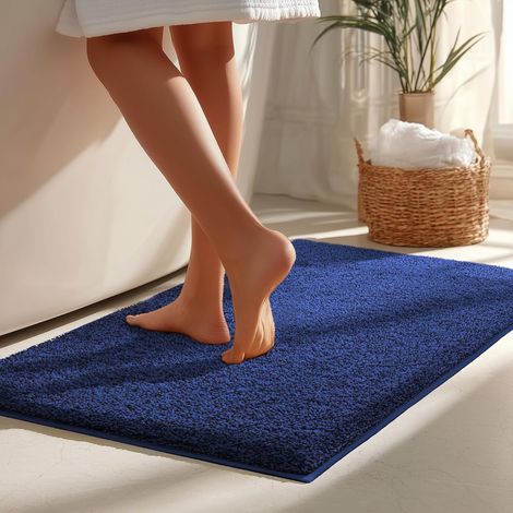 Dark Blue Bath Mat, 50 x 80 cm, Soft and Durable, Reinforced Edges, Water Absorbent and Easy Care (1/5)