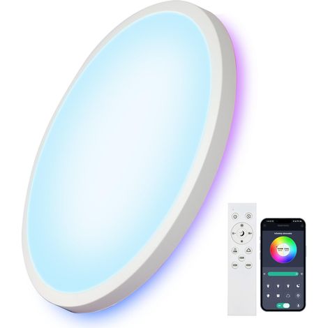 Plafonnier LED Rond 28cm, RGB + 3 Tons de Blanc, 24W IP44 avec Télécommande, Pour Salle de Bain/Cuisine (1/5)