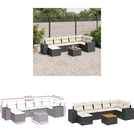 Salon de jardin 8 pcs avec coussins noir résine tressée - Ensemble Salon De Jardin - Meuble Extérieur - Jardin Design - Mobilier De Jardin - Chaise Lounge - Home & Living (1/3)