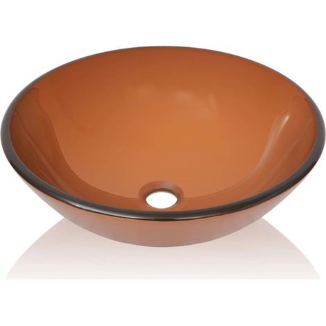 Lavabo in vetro temperato marrone lavabo da appoggio per bagno 42 cm marrone 020002522