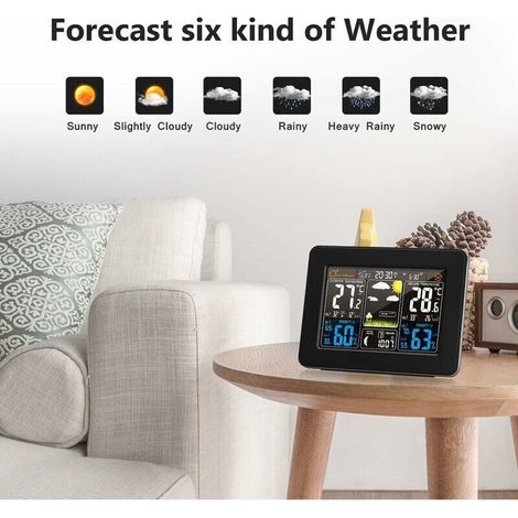FOREHILL Station météo sans Fil avec Alerte et la température/humidité/baromètre/Alarme/Horloge Lunaire/météo avec capteur extérieur numérique à Affichage des Couleurs PT3365 (1/4)