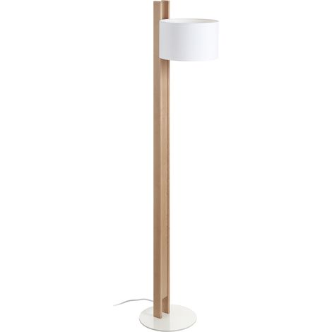 Pie de salón COMPACT E27 40W Algodón blanco Madera haya (1/3)