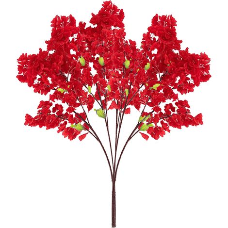 Ramas artificiales de cerezo en flor [5 tallos] Decoración floral de cerezo en flor de seda roja (1/5)