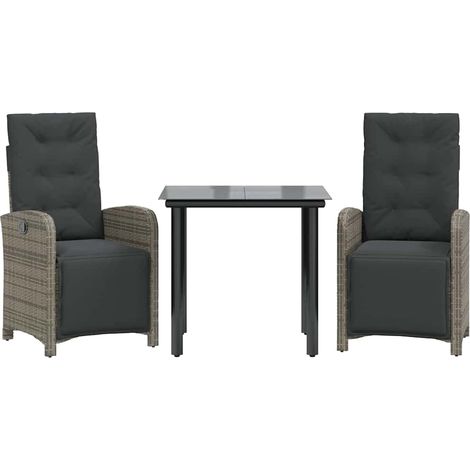 Set da Bistrò 3 pz  Salotto da Giardino con Cuscini Grigio in Polyrattan (1/5)